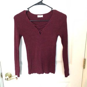Ambiance Lace Up Sweater Burgundy Size S